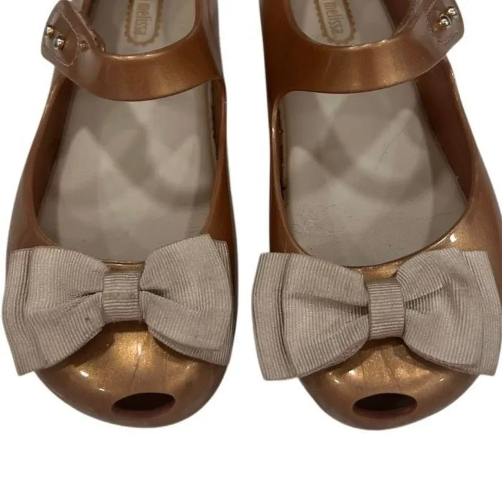 Mini Melissa Ultragirl Sweet Jelly Bow Mary Jane Shoes Girls Sz 11 Metallic Gold
